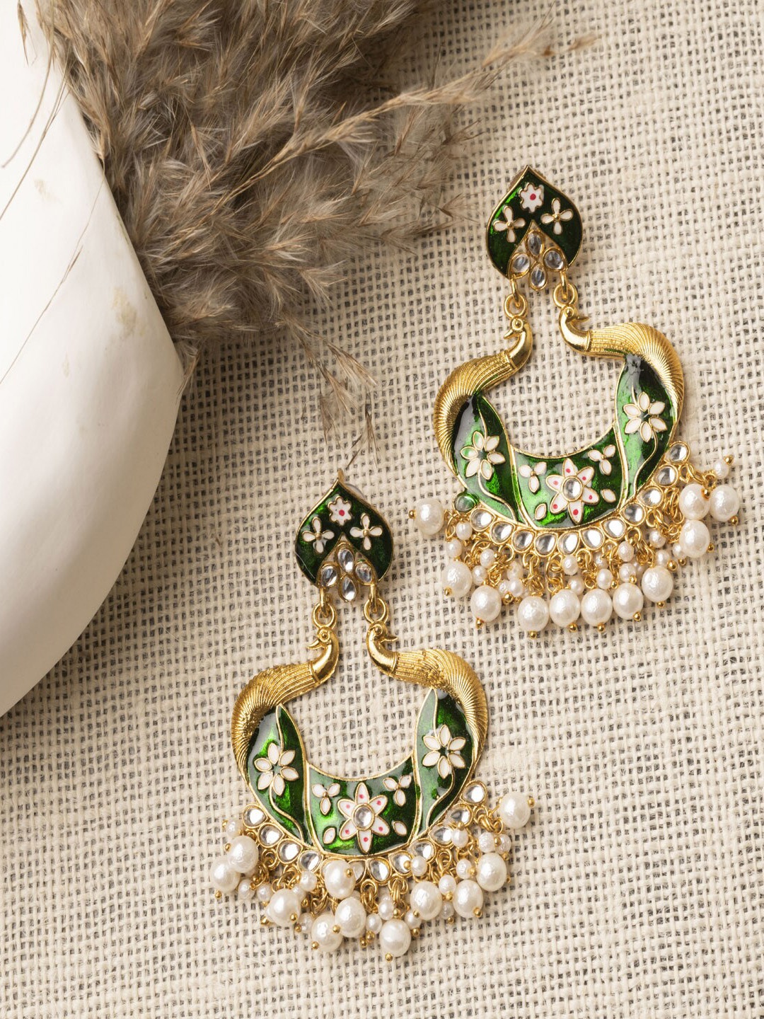 

Jewelz Green Gold Plated Contemporary Drop Earrings