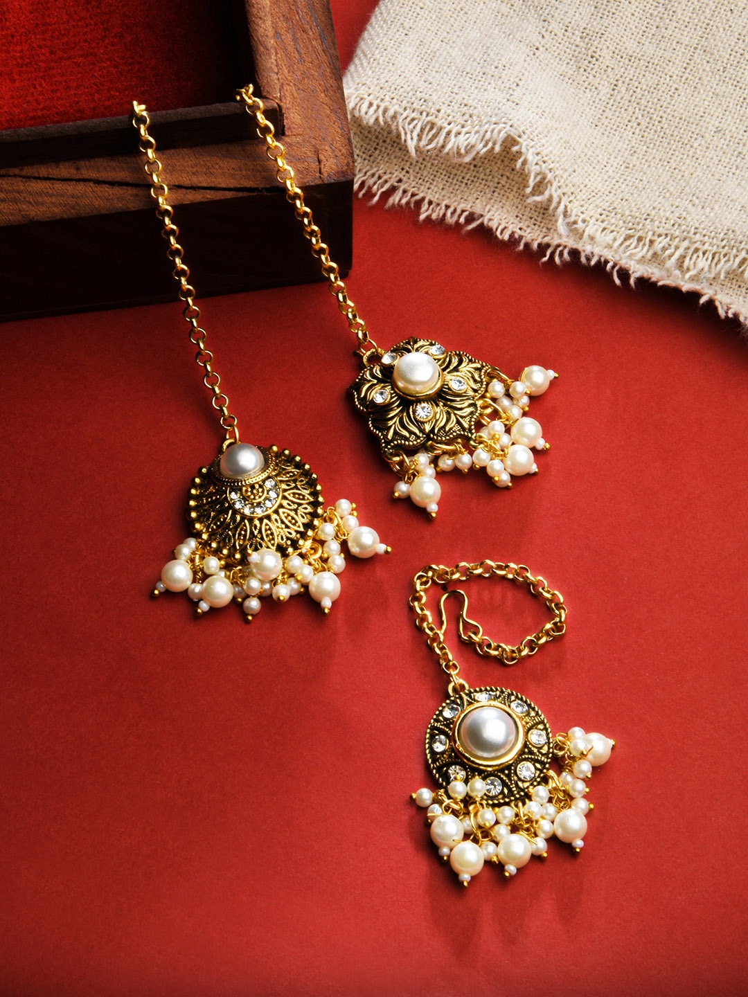 

Fida Set Of 3 Gold-Plated Pearl-Studded Maang Tikka