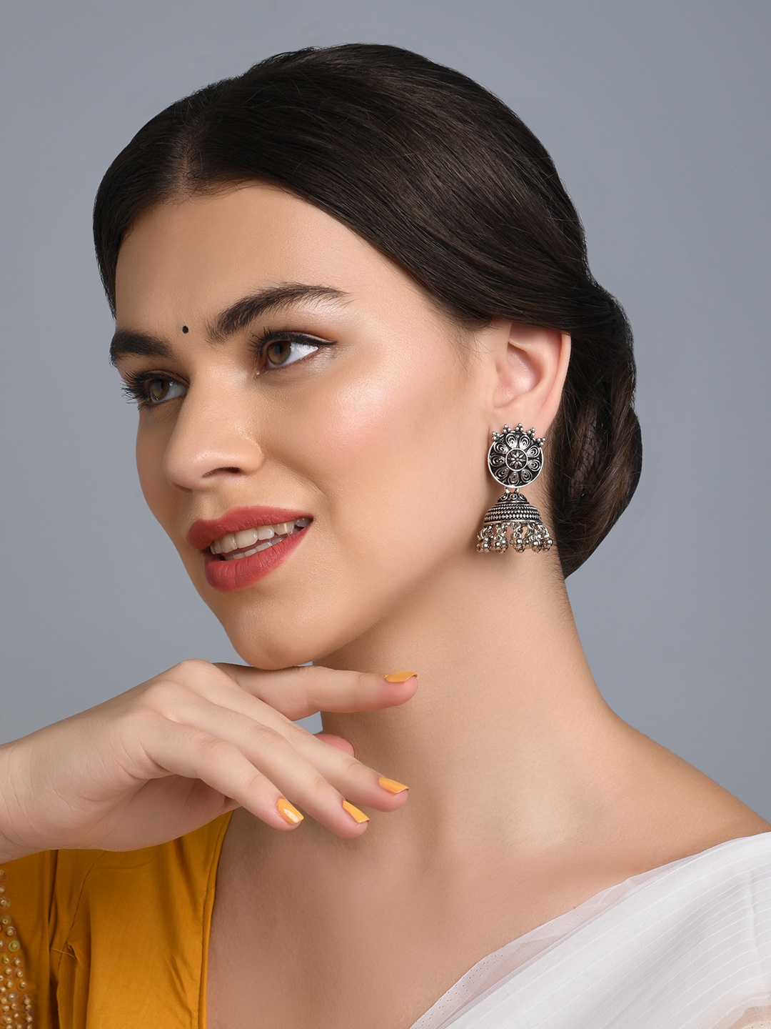 

Fida Silver-Plated Dome Shaped Jhumkas Earrings