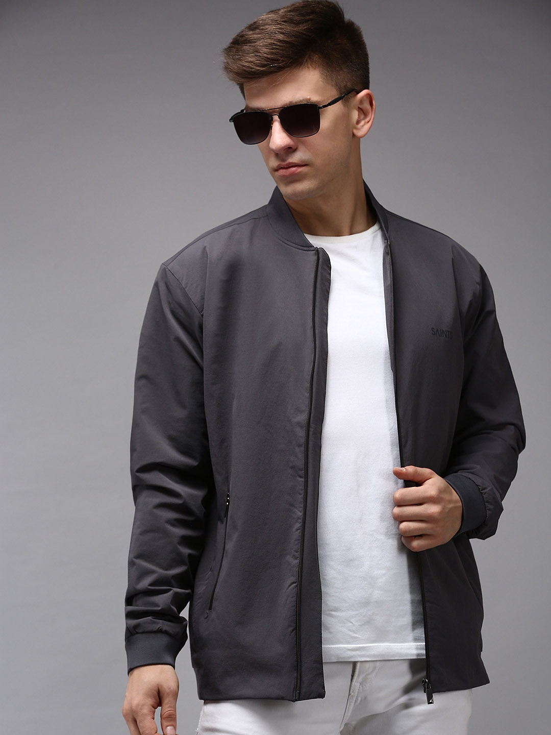 

SHOWOFF Men Grey Water Resistant Bomber Jacket