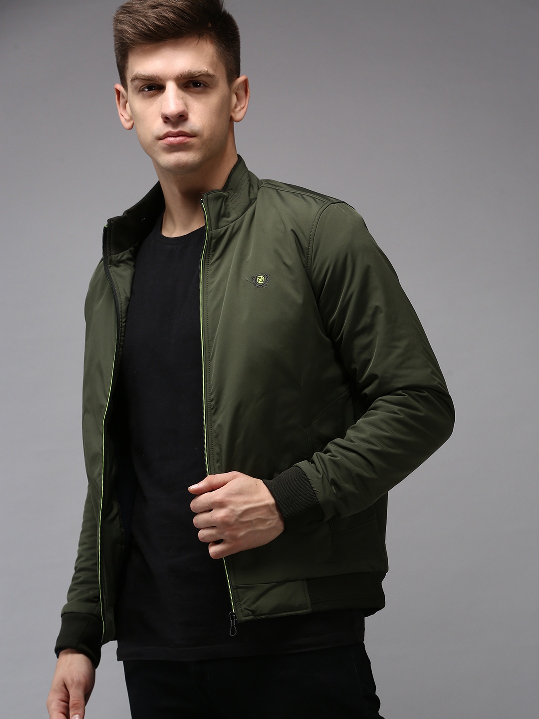 SHOWOFF Men Olive Green Water Resistant Bomber Jacket
