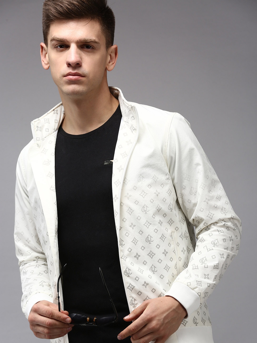 

SHOWOFF Men White Geometric Water Resistant Padded Jacket