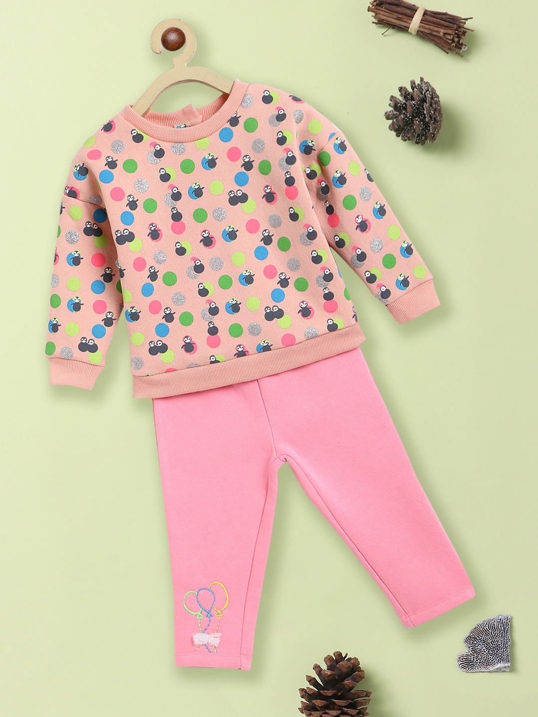 

Nauti Nati Girls Pink & Green Printed Sweatshirt with Trousers