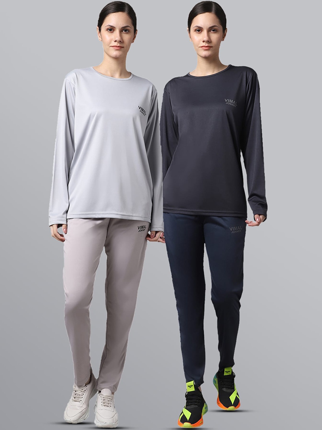 

MACK JONNEY JONNEY Women Pack Of 2 Black & Grey Solid Dryfit Tracksuits