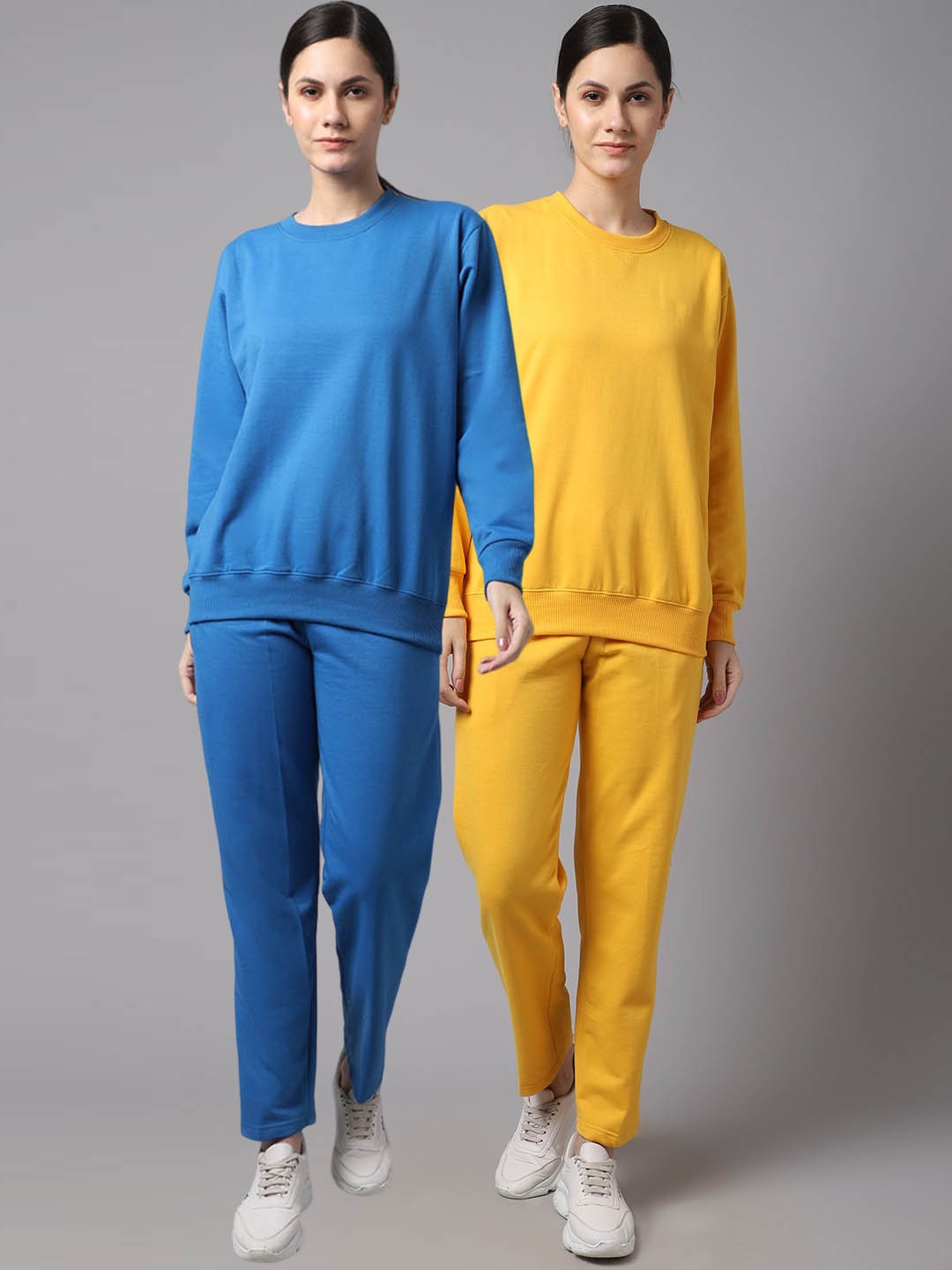 

VIMAL JONNEY Women Pack Of 2 Blue & Yellow Solid Tracksuits