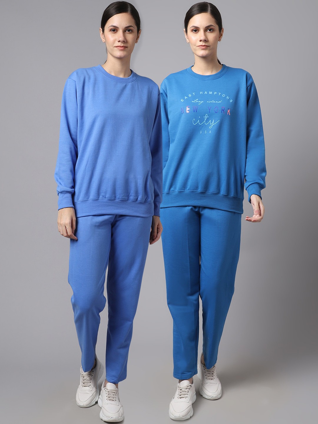 

VIMAL JONNEY Women Pack Of 2 Printed Fleece Tracksuits, Blue