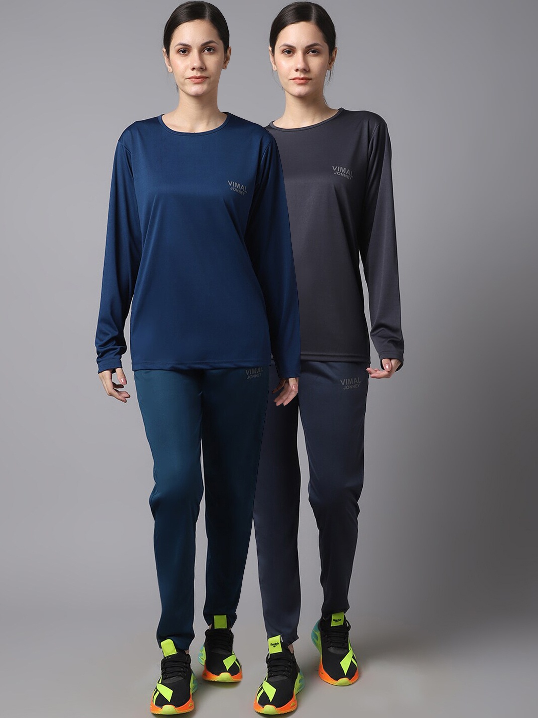

MACK JONNEY JONNEY Women Pack Of 2 Black & Blue Solid Dryfit Tracksuits