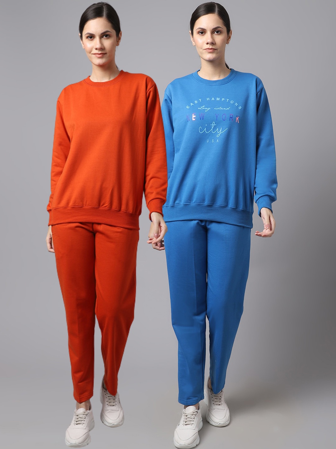 

VIMAL JONNEY Women Pack of 2 Orange & Blue Printed Tracksuits