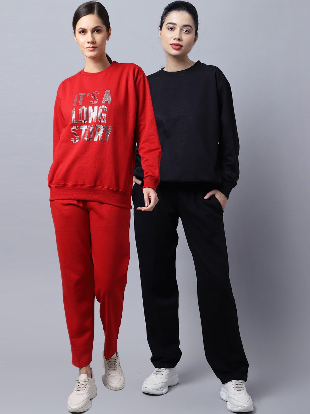 

VIMAL JONNEY Women Pack Of 2 Red & Black Pure Cotton Tracksuits