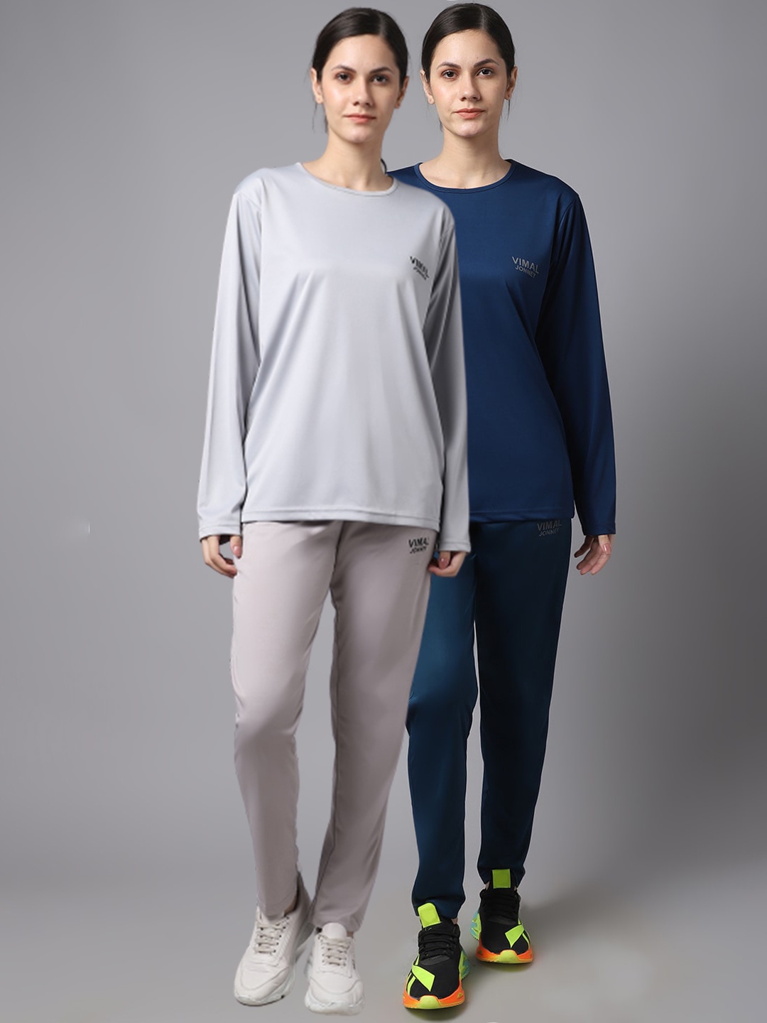 

VIMAL JONNEY Women Pack Of 2 Navy Blue & Grey Solid Tracksuits