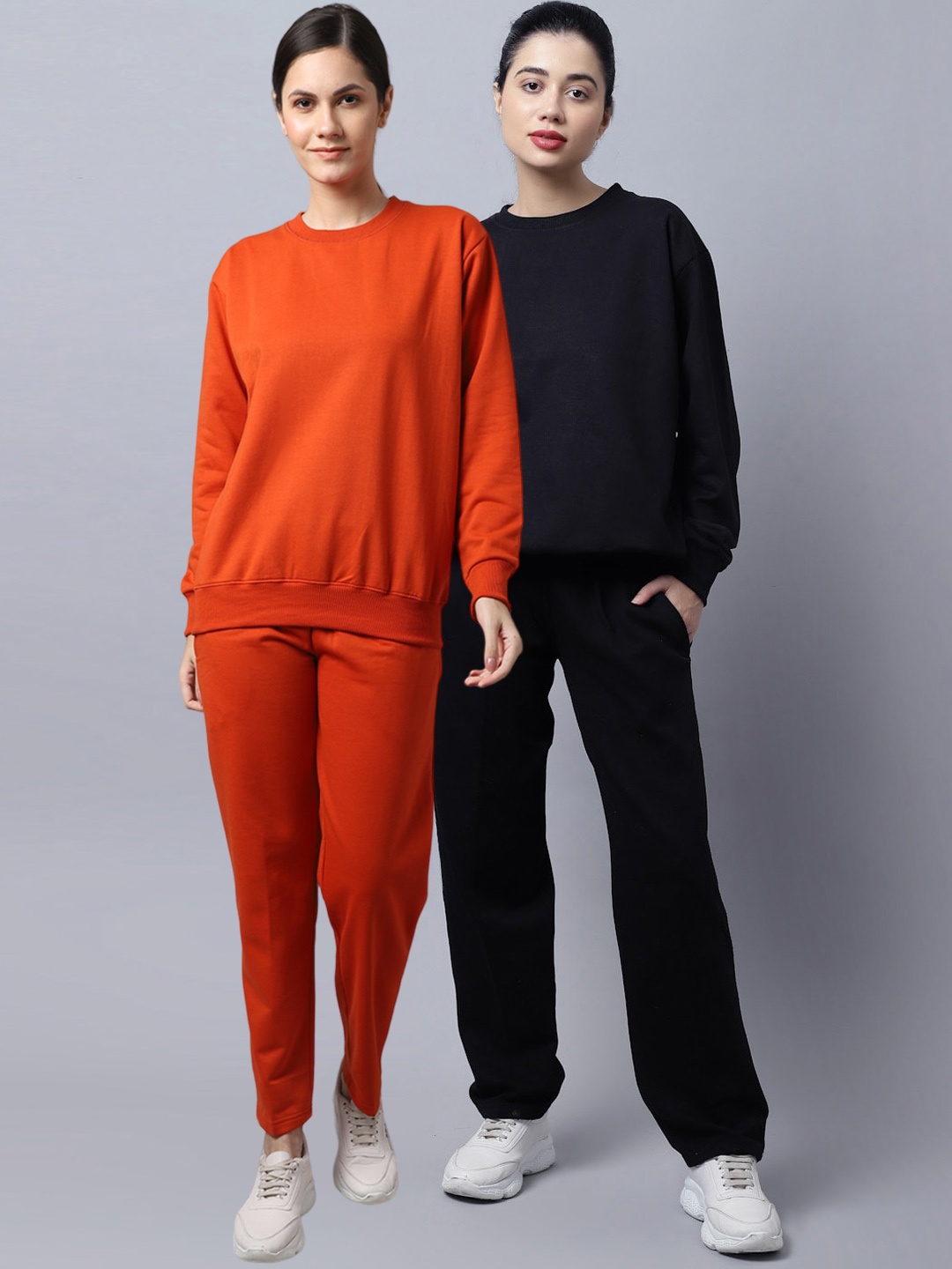 

VIMAL JONNEY Women Pack of 2 Orange & Navy Blue Solid Tracksuits
