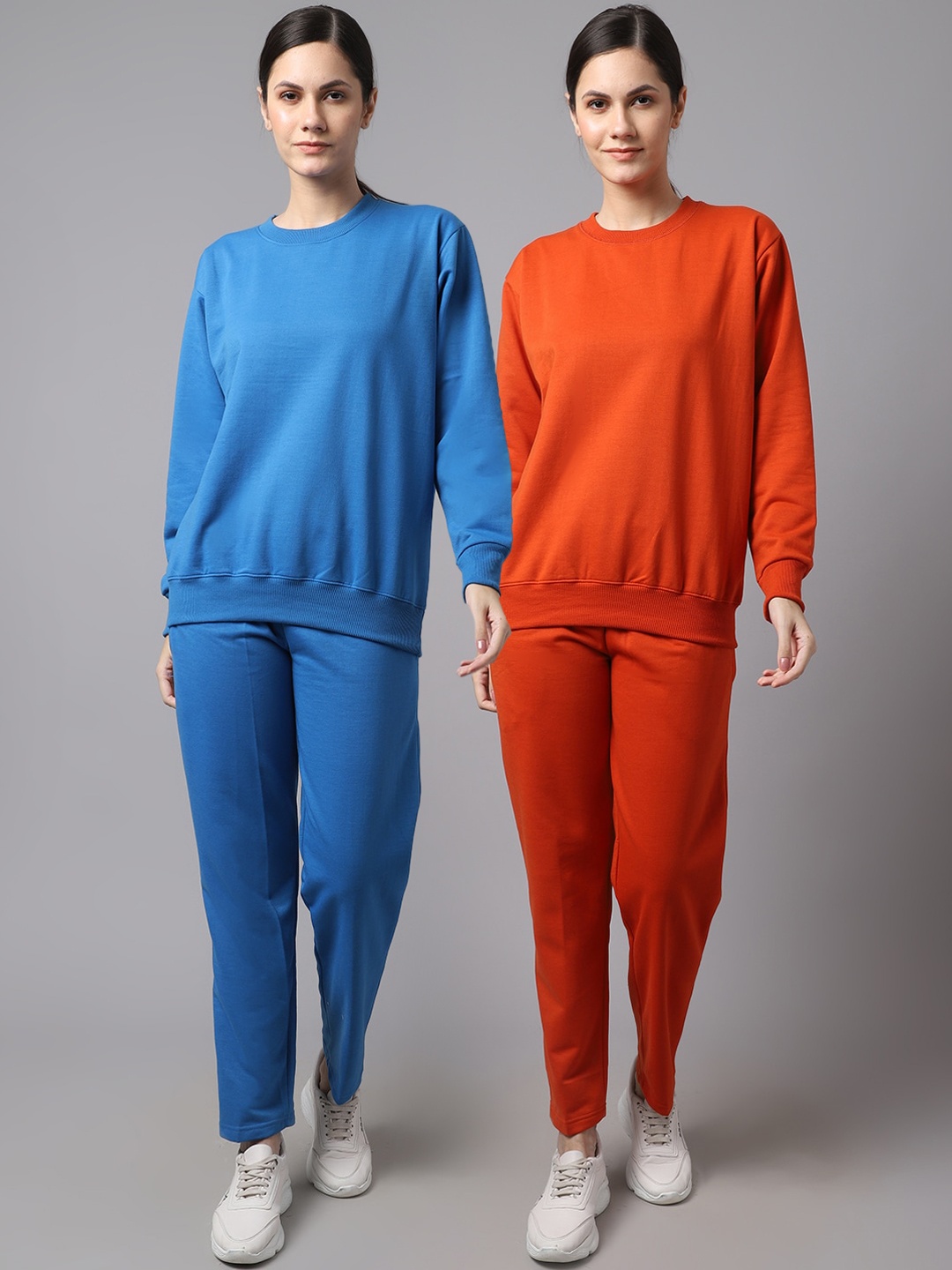 

VIMAL JONNEY Women Pack Of 2 Blue & Orange Fleece Tracksuits, Red