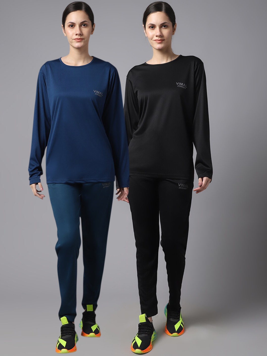 

MACK JONNEY JONNEY Women Pack Of 2 Blue & Black Solid Dry-Fit Tracksuits