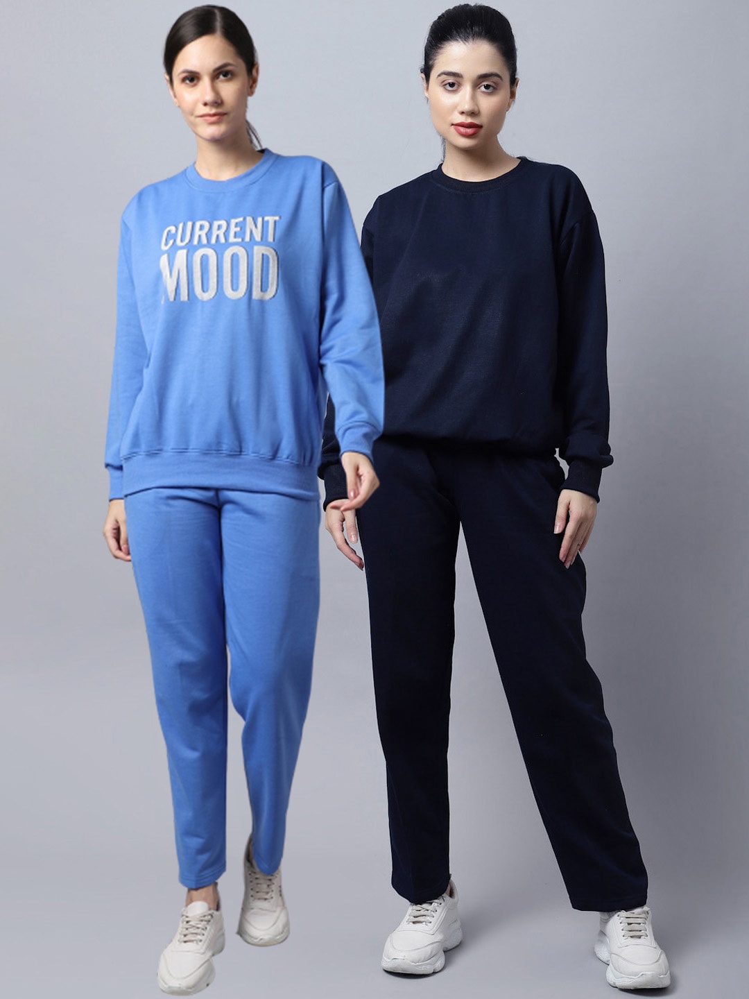 

VIMAL JONNEY Women Pack Of 2 Printed Pure Cotton Tracksuits, Navy blue