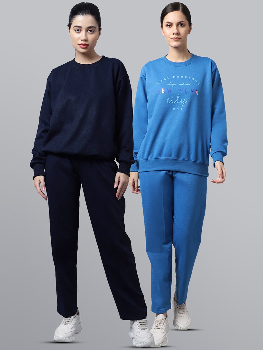 

VIMAL JONNEY Women Pack Of 2 Navy Blue & Blue Printed Pure Cotton Tracksuits