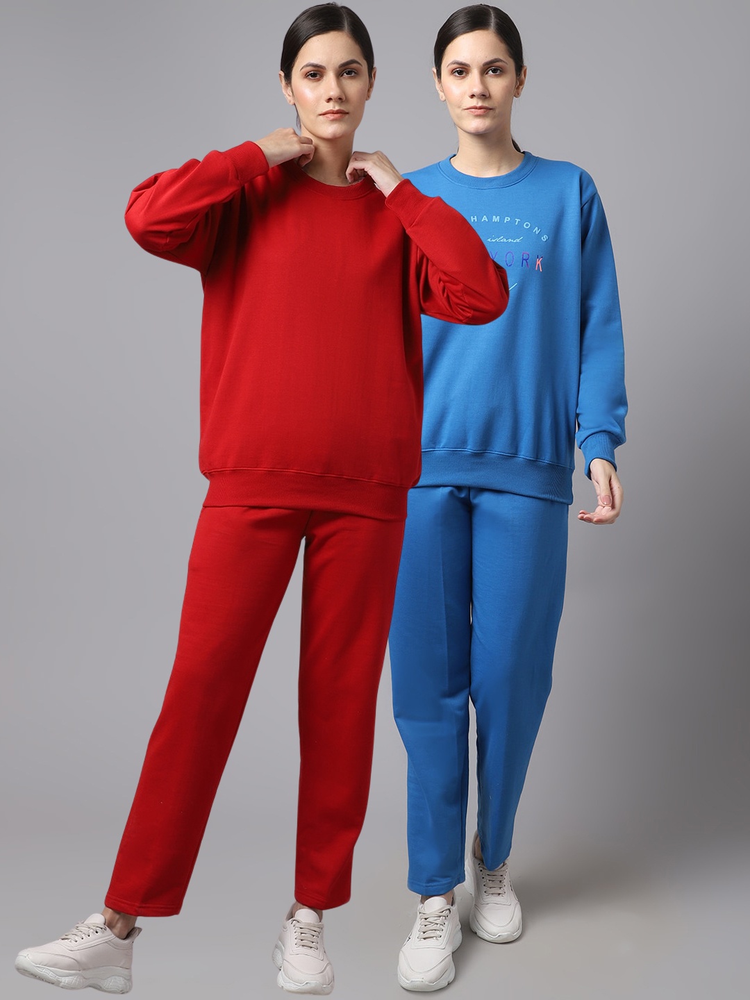 

VIMAL JONNEY Women Pack Of 2 Blue & Red Printed Pure Cotton Tracksuits