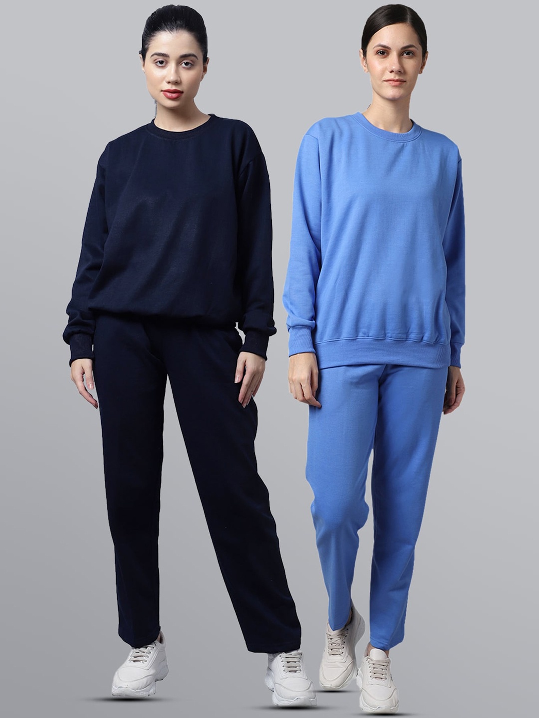 

VIMAL JONNEY Women Pack Of 2 Navy Blue & Blue Solid Pure Cotton Tracksuits