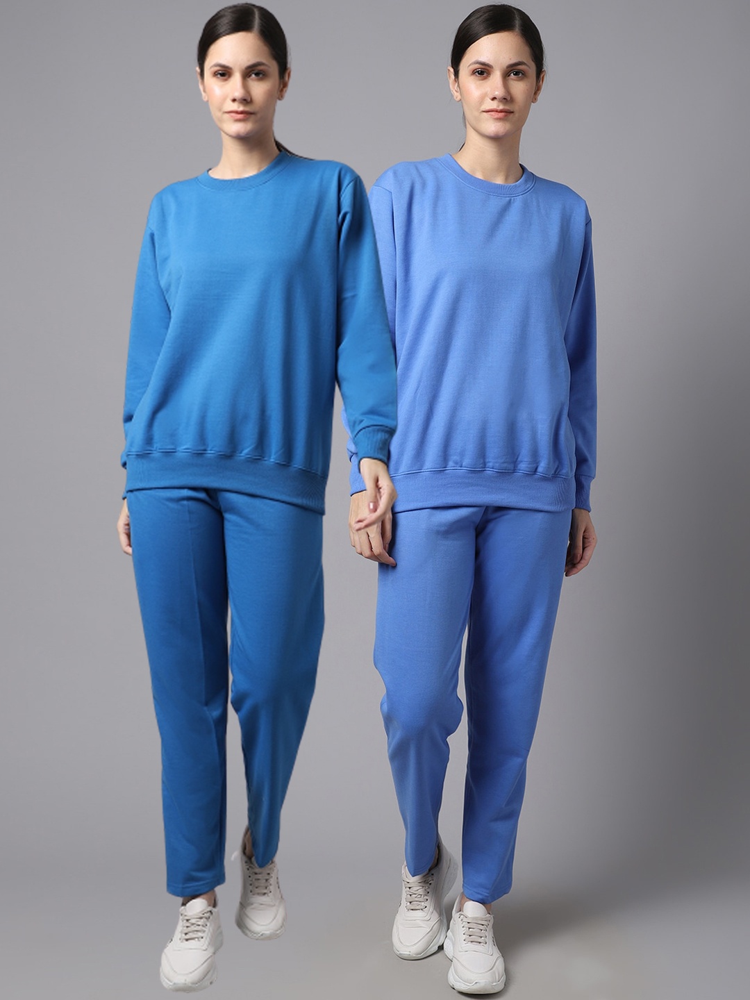 

VIMAL JONNEY Women Pack Of 2 Blue Solid Pure Cotton Tracksuits