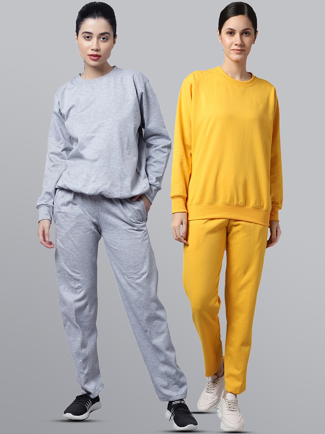 

VIMAL JONNEY Women Pack Of 2 Grey & Yellow Solid Tracksuits