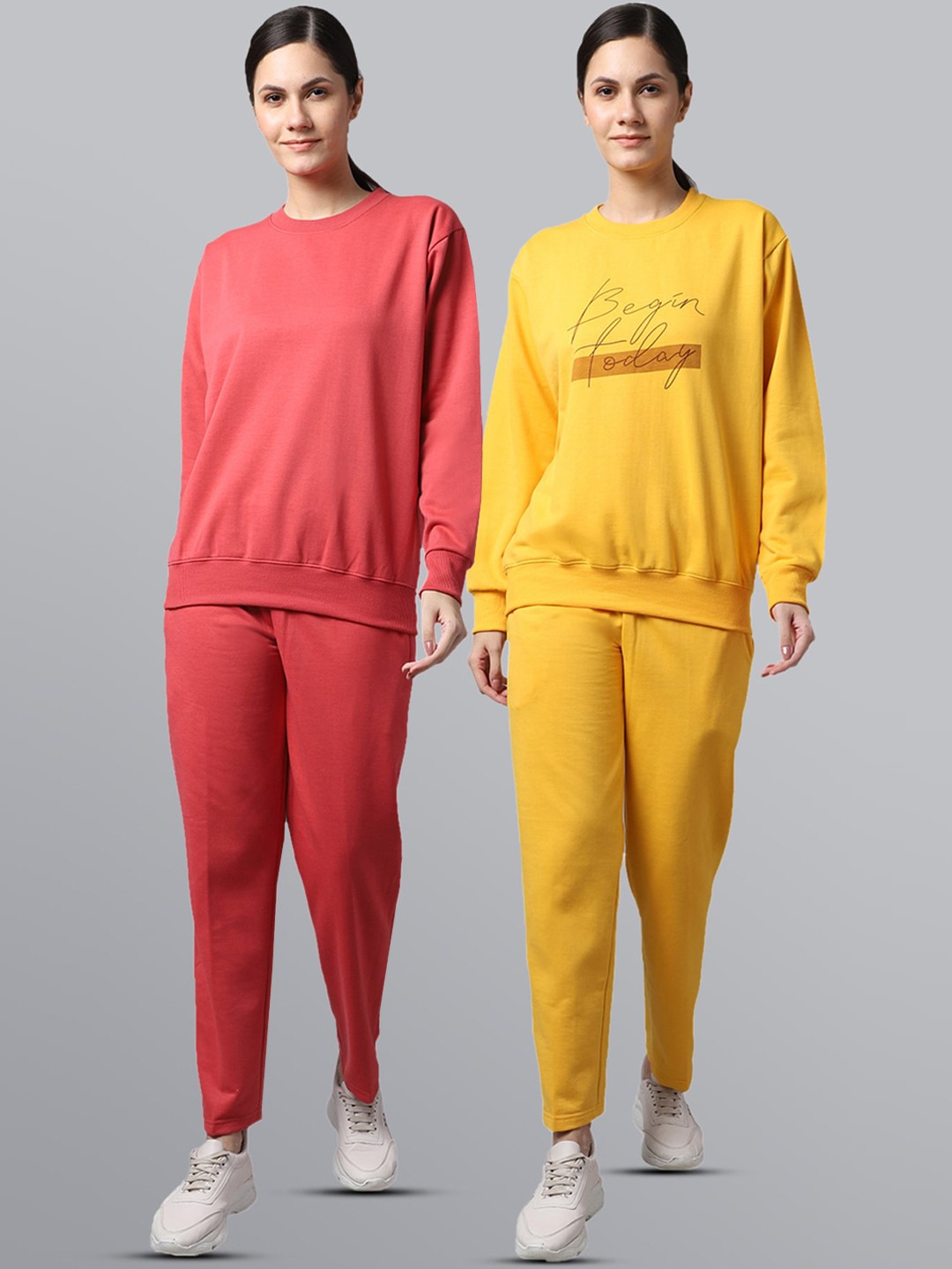 

VIMAL JONNEY Women Pack Of 2 Yellow & Pink Printed Pure Cotton Tracksuits