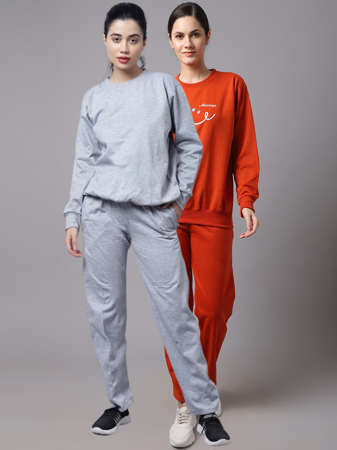 

VIMAL JONNEY Women Pack Of 2 Grey & Rust Printed Pure Cotton Tracksuits