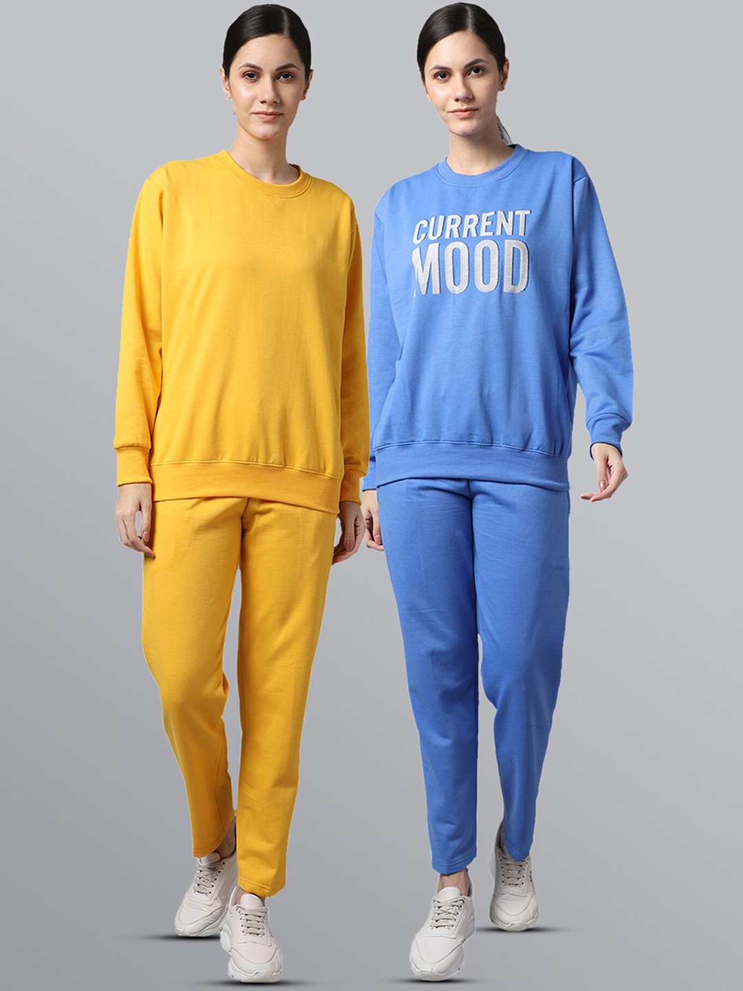 

VIMAL JONNEY Women Pack Of 2 Blue & Yellow Printed Pure Cotton Tracksuits