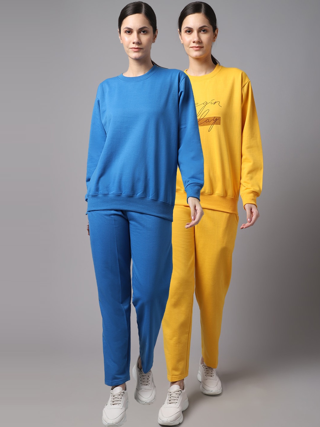 

VIMAL JONNEY Women Pack Of 2 Blue & Yellow Printed Pure Cotton Tracksuits
