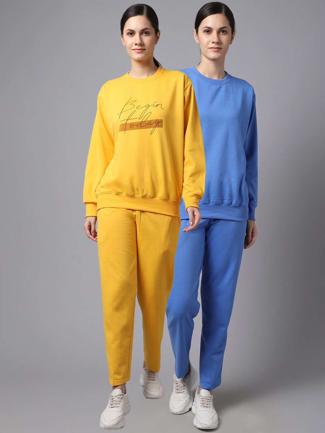 

VIMAL JONNEY Women Pack Of 2 Blue & Yellow Printed Pure Cotton Tracksuits