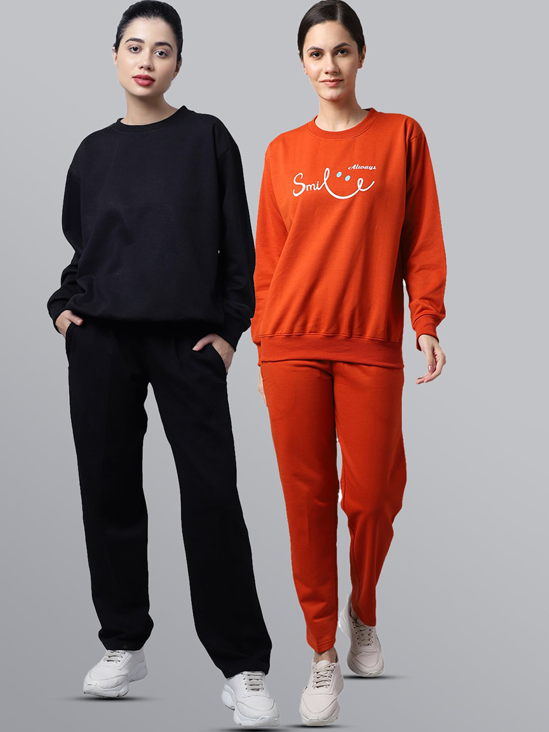 

VIMAL JONNEY Women Pack Of 2 Navy Blue & Rust Printed Pure Cotton Tracksuits