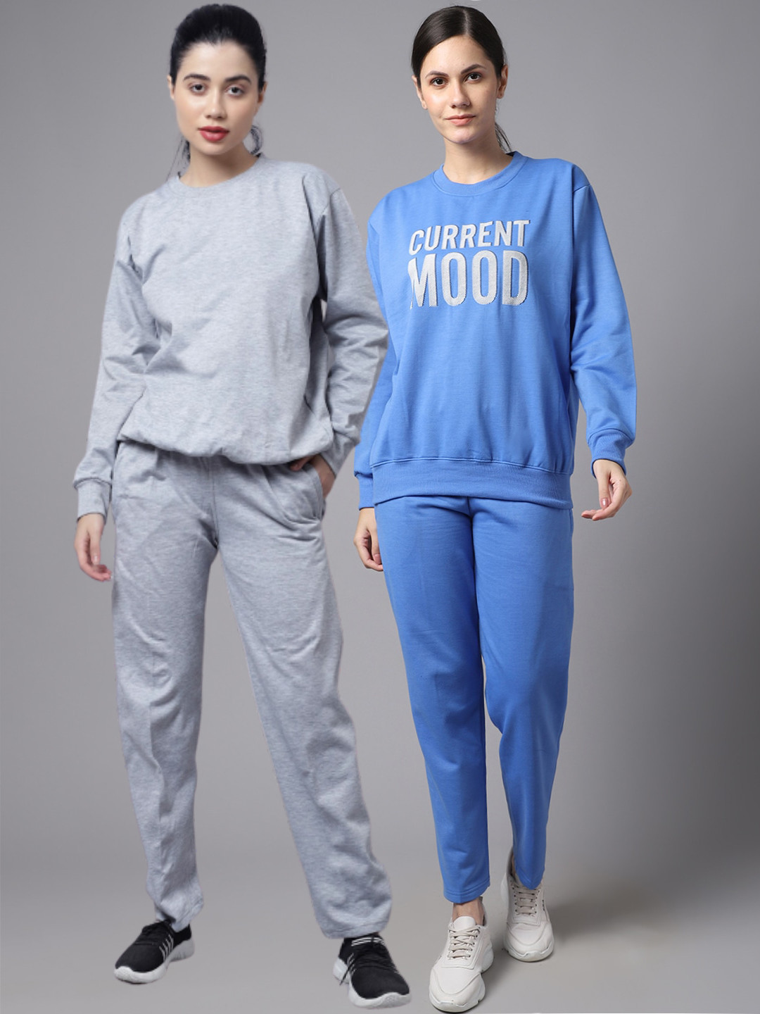 

VIMAL JONNEY Women Pack Of 2 Grey and Blue Printed Fleece Tracksuits