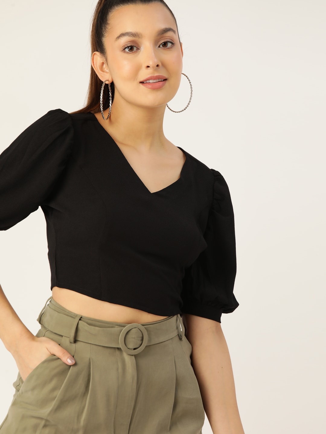 

DressBerry Puff Sleeve Crop Top, Black