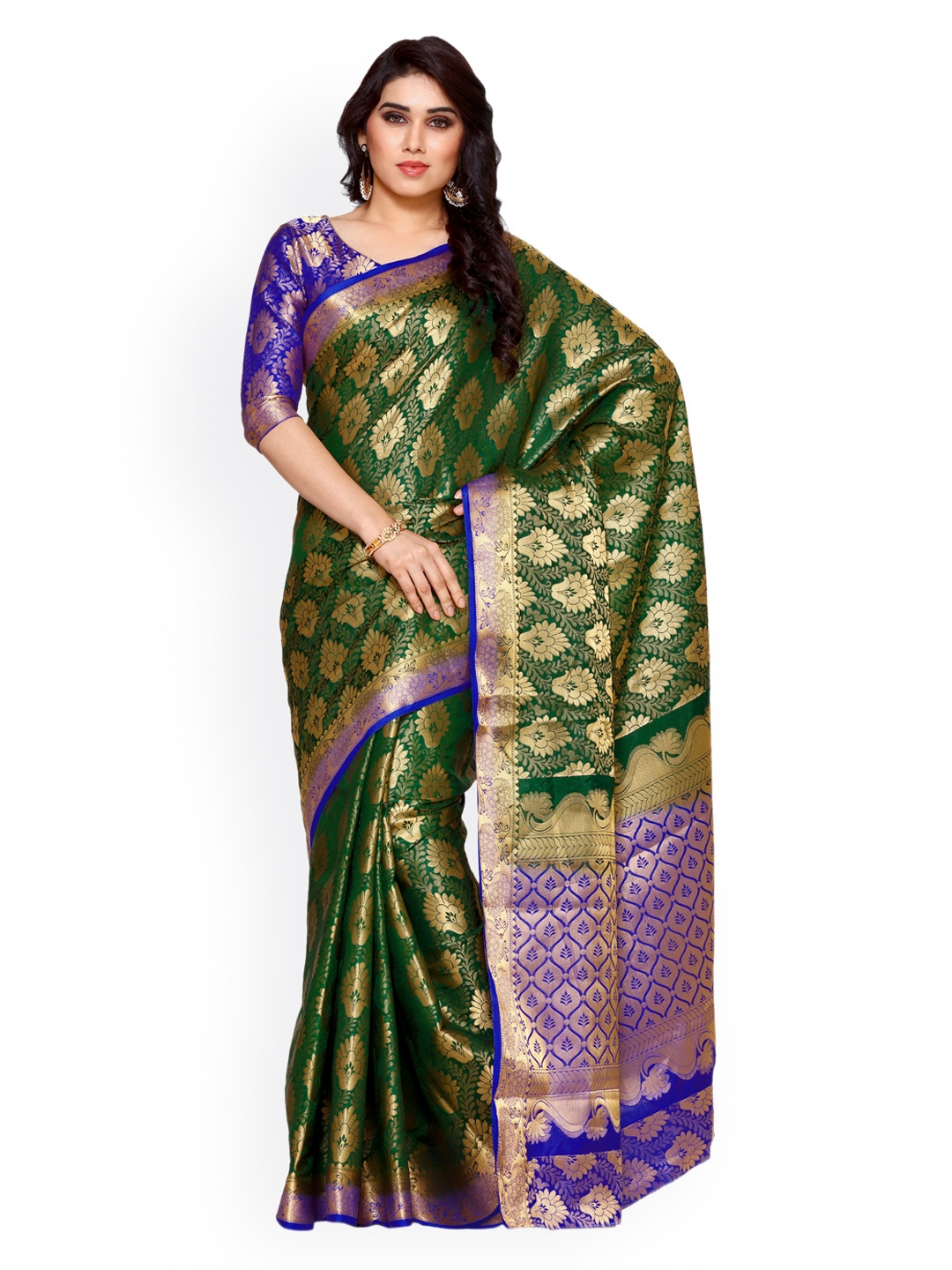 

MIMOSA Green & Blue Art Silk Woven Design Kanchipuram Saree