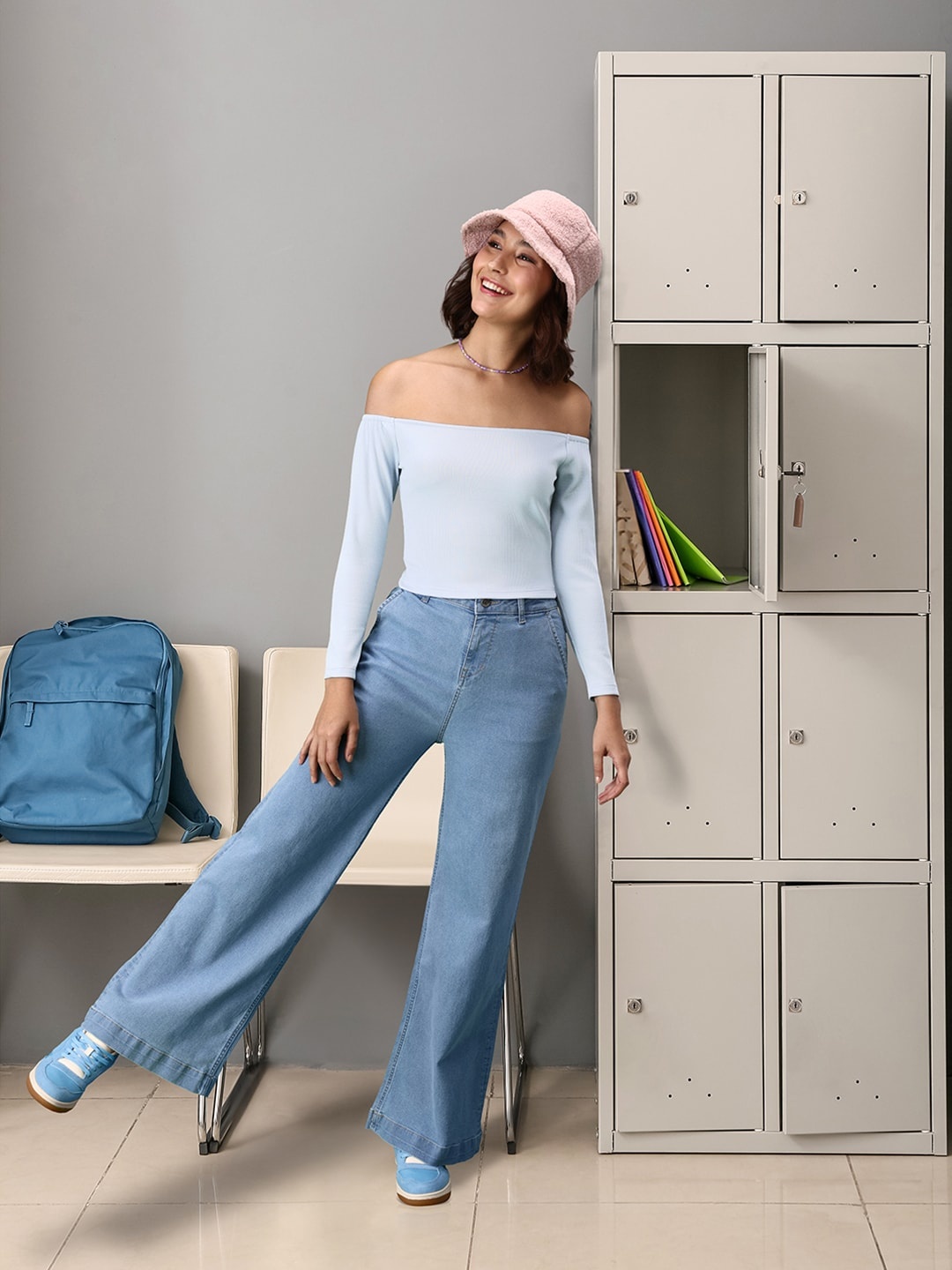 

DressBerry Blue Off-Shoulder Bardot Crop Top