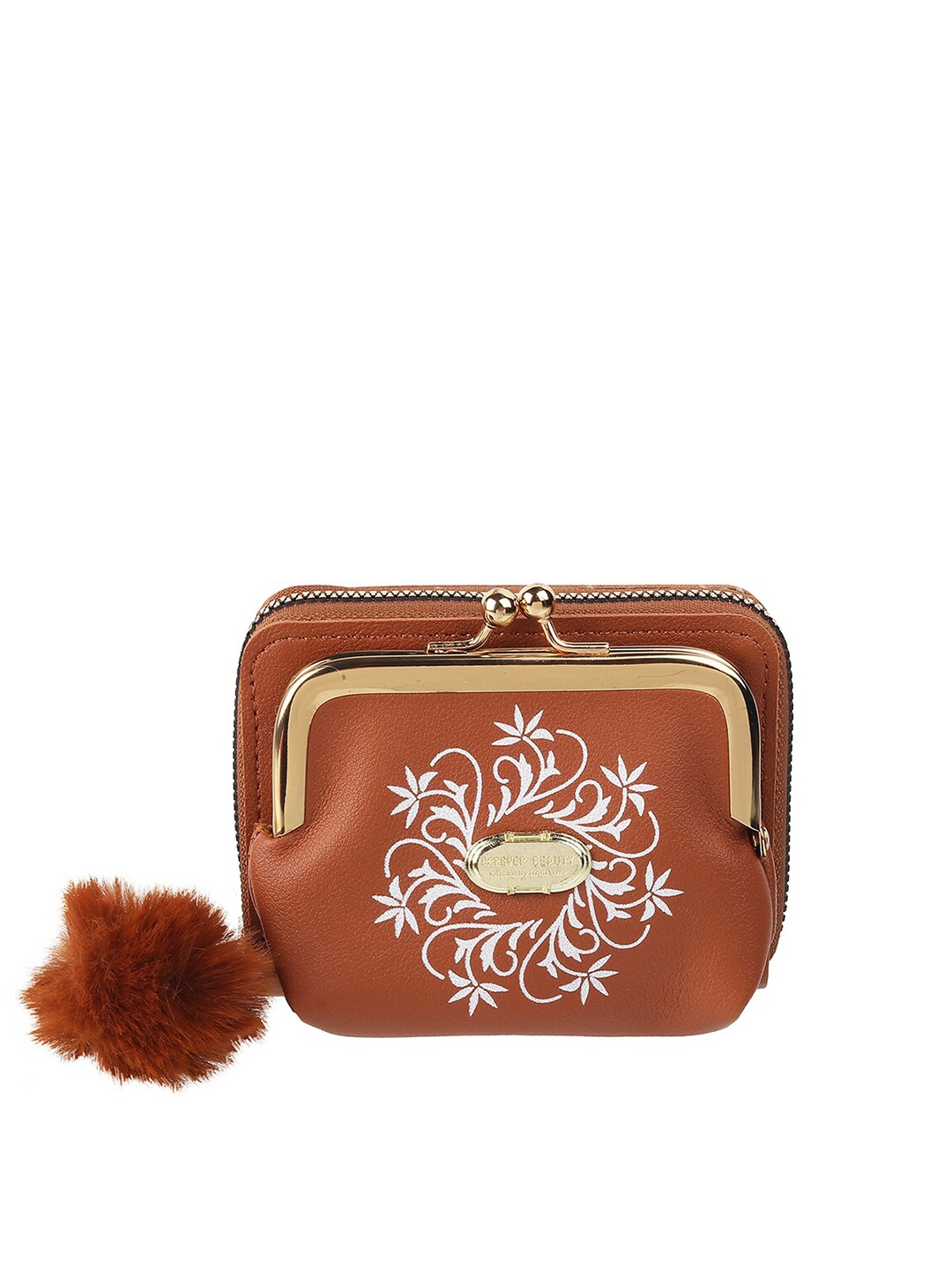 

WALKWAY by Metro Women Tan & White Floral Printed Zip Around Wallet