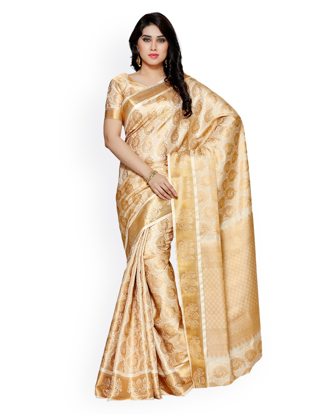 

MIMOSA Beige Art Silk Woven Design Kanjeevaram Saree