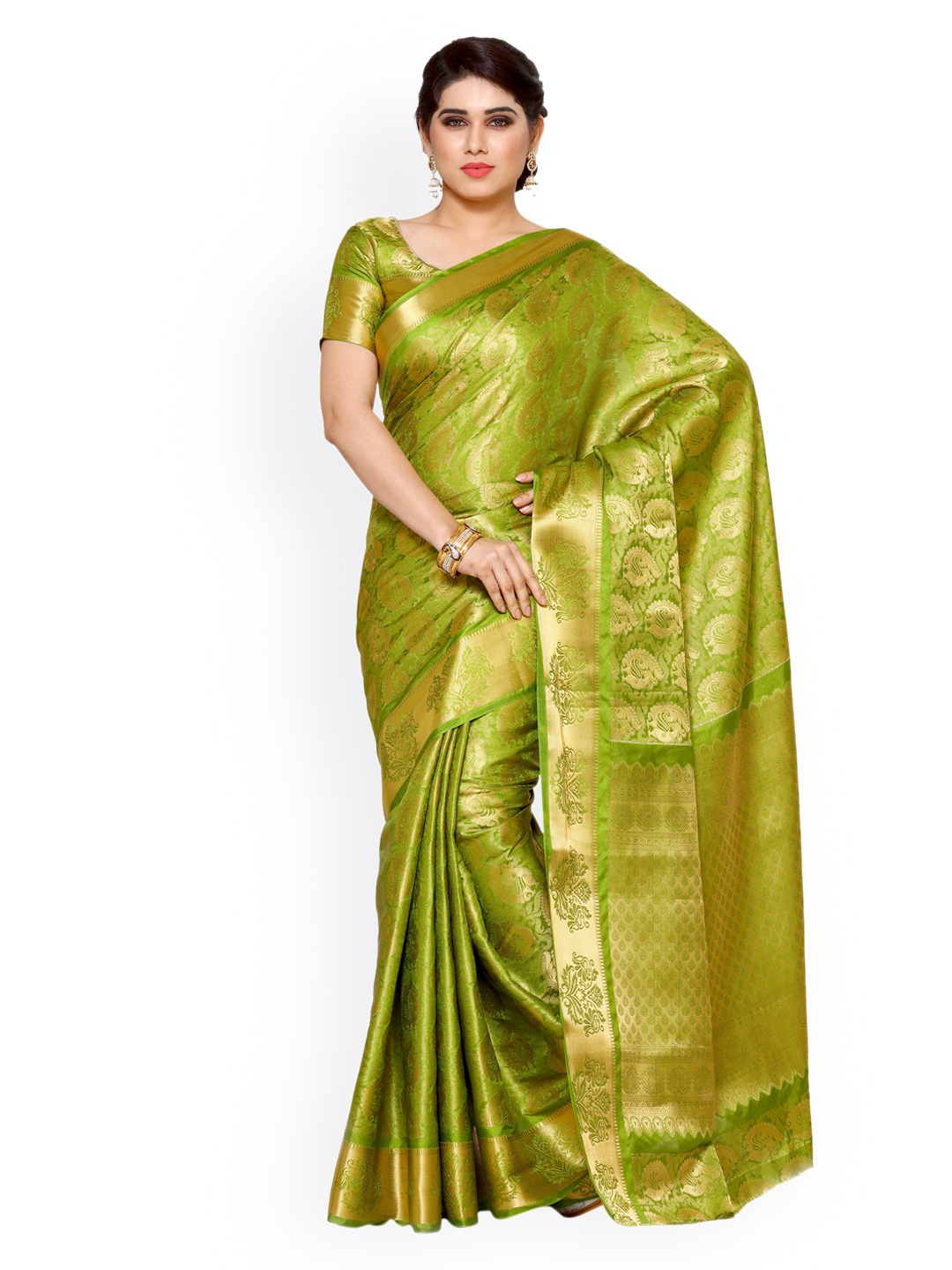

MIMOSA Green Art Silk Woven Design Kanjeevaram Saree