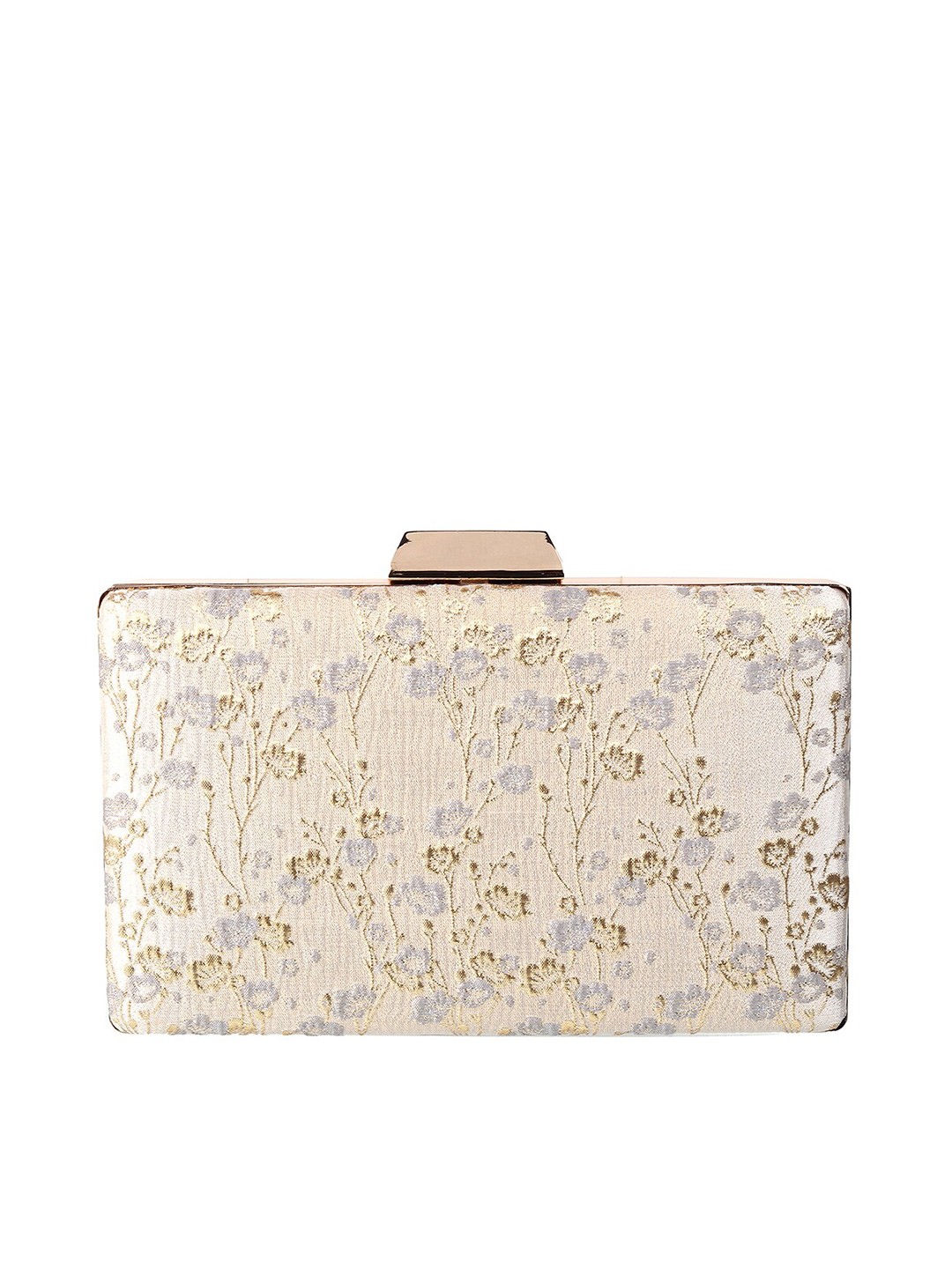 

WALKWAY by Metro Women Grey & Gold-Toned Embroidered Box Clutch