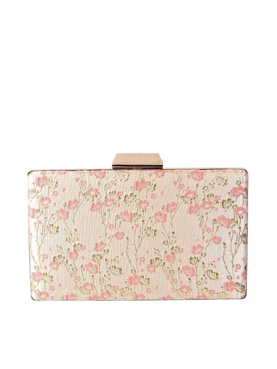 

WALKWAY by Metro Women Peach-Coloured & Gold-Toned Floral Printed Box Clutch