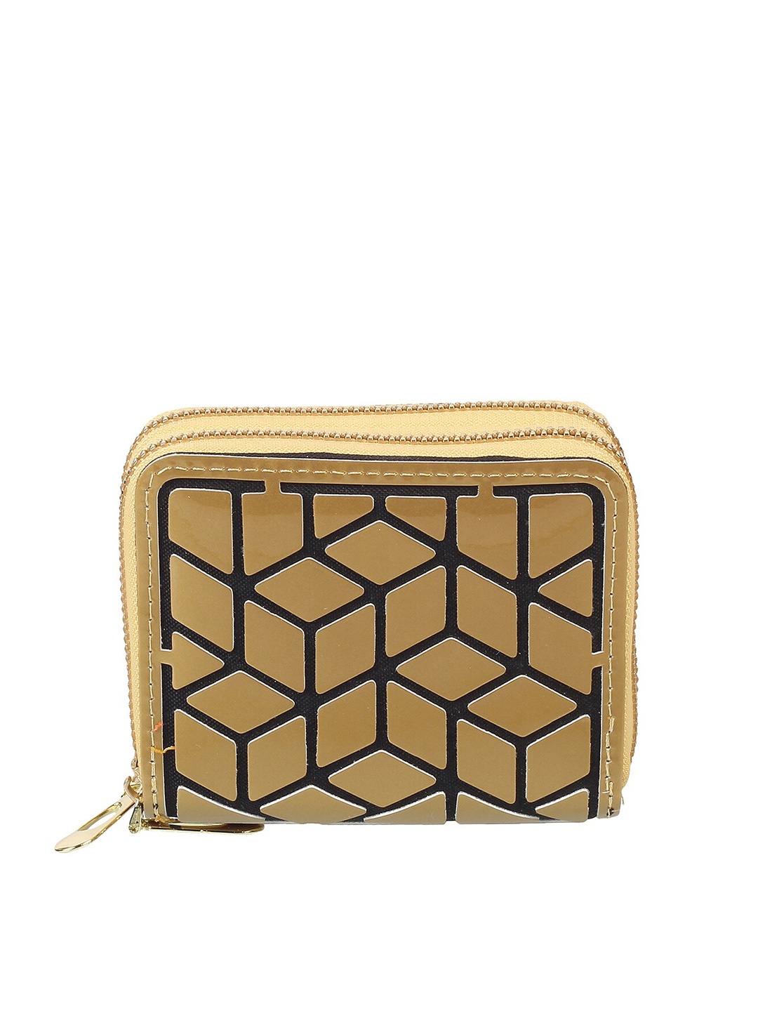 

WALKWAY by Metro Women Gold-Toned & Black Abstract Printed Zip Around Wallet