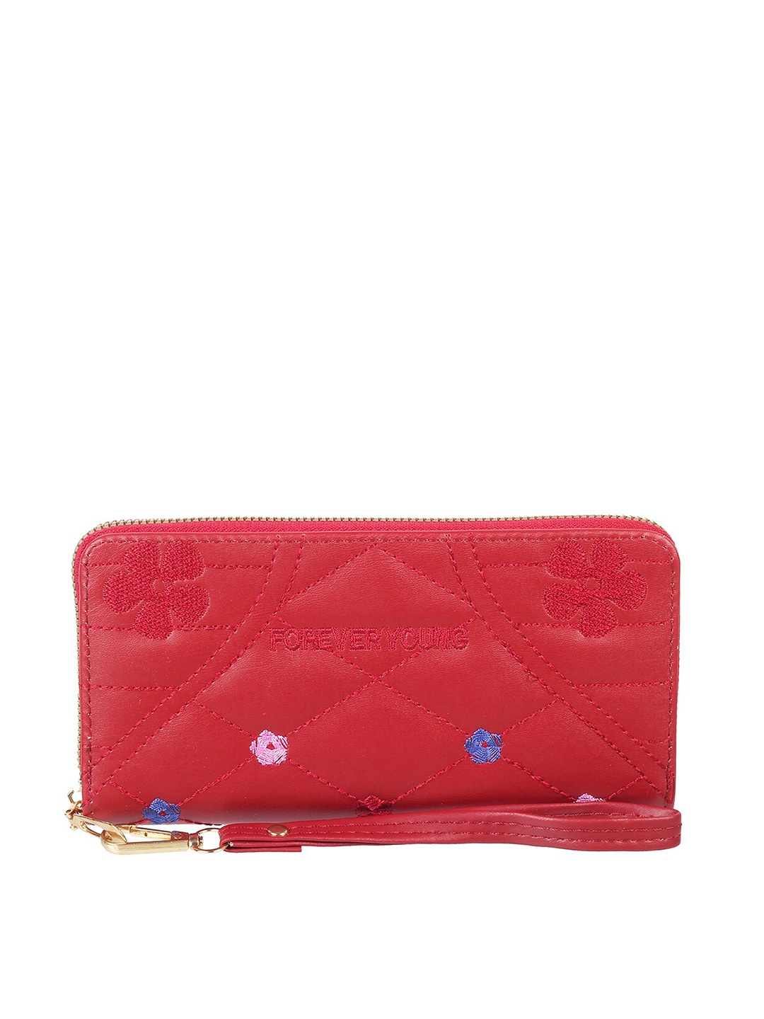 

WALKWAY by Metro Women Maroon & Blue Geometric Textured Zip Around Wallet