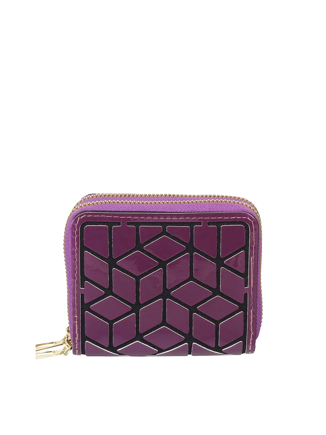 

WALKWAY by Metro Women Purple & Black Geometric Printed Zip Around Wallet