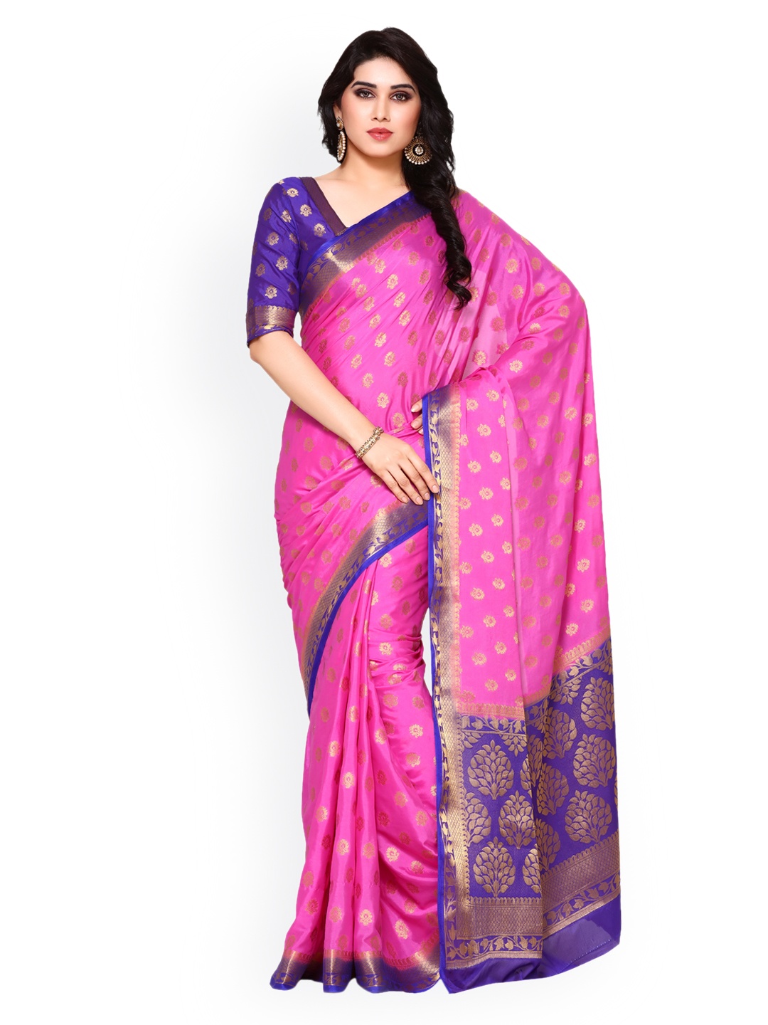 

MIMOSA Pink Poly Crepe Woven Design Kanjeevaram Saree