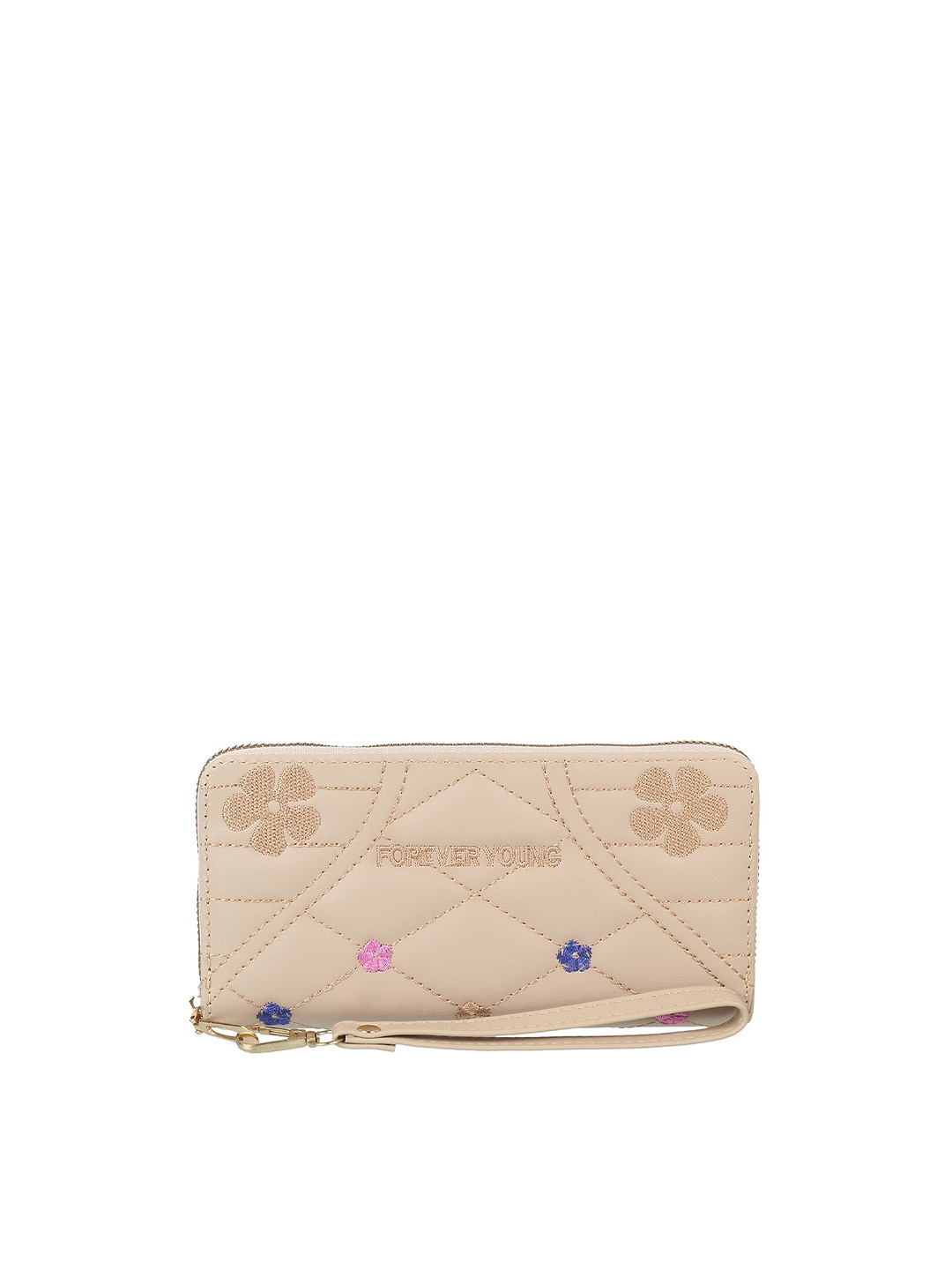 

WALKWAY by Metro Women Beige & Blue Floral Textured Embroidered Zip Around Wallet