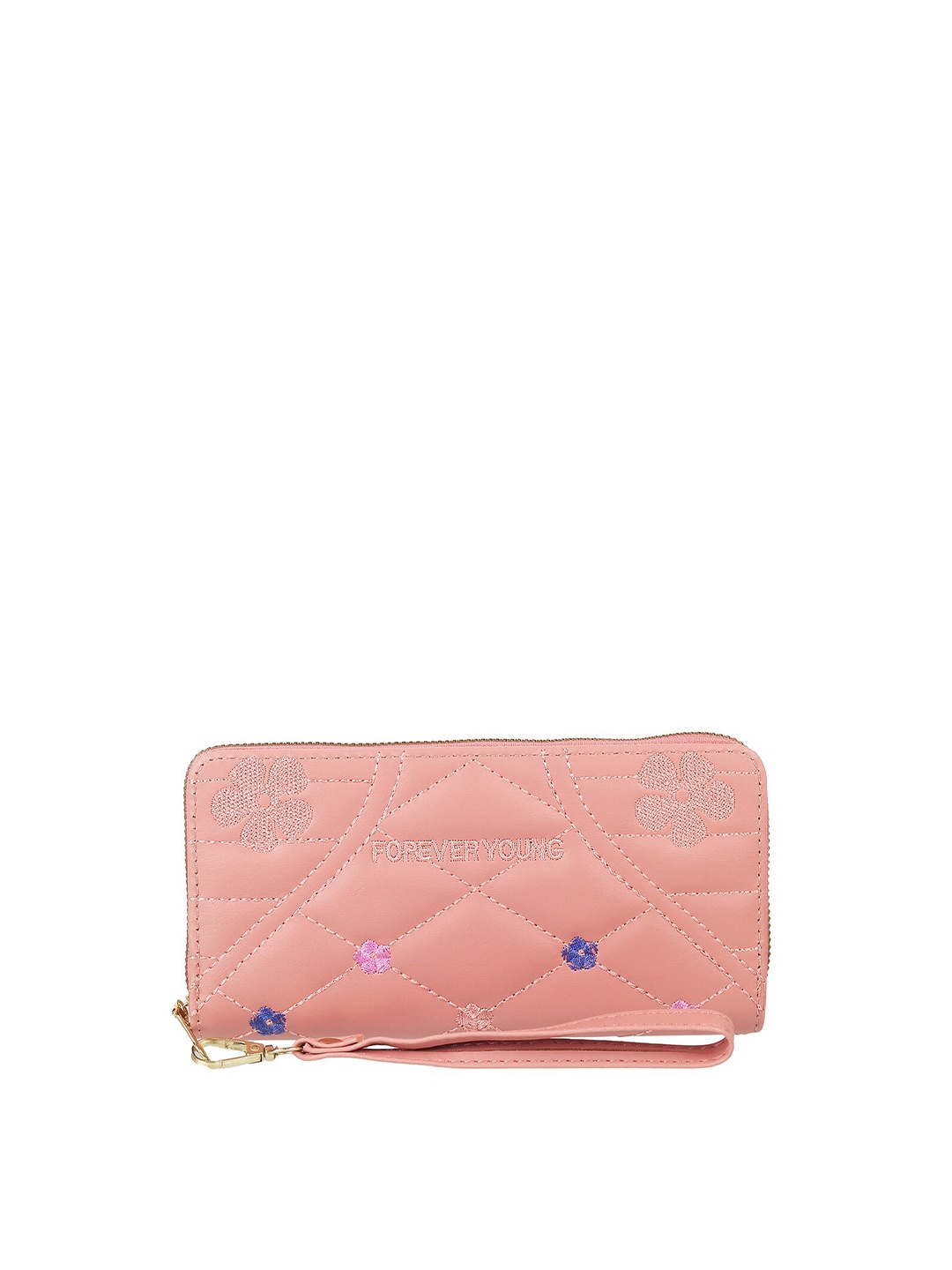 

WALKWAY by Metro Women Pink & Purple Floral Textured Embroidered Zip Around Wallet