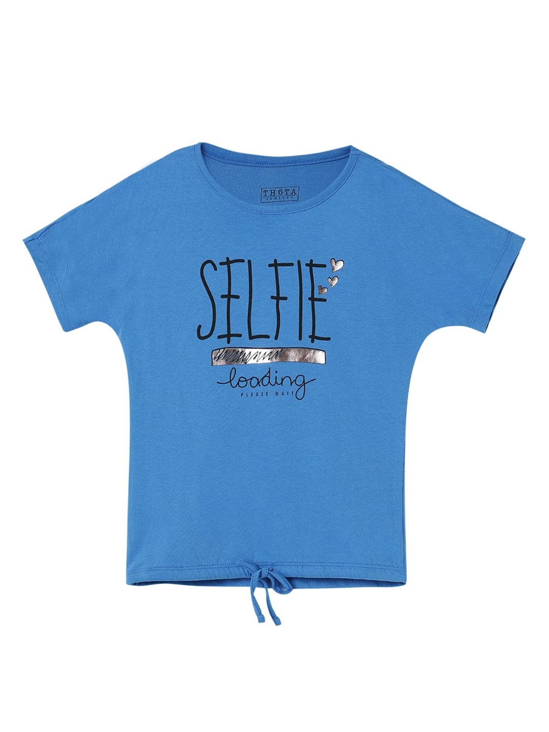 

THETA Girls Blue Typography Printed Pure Cotton T-shirt
