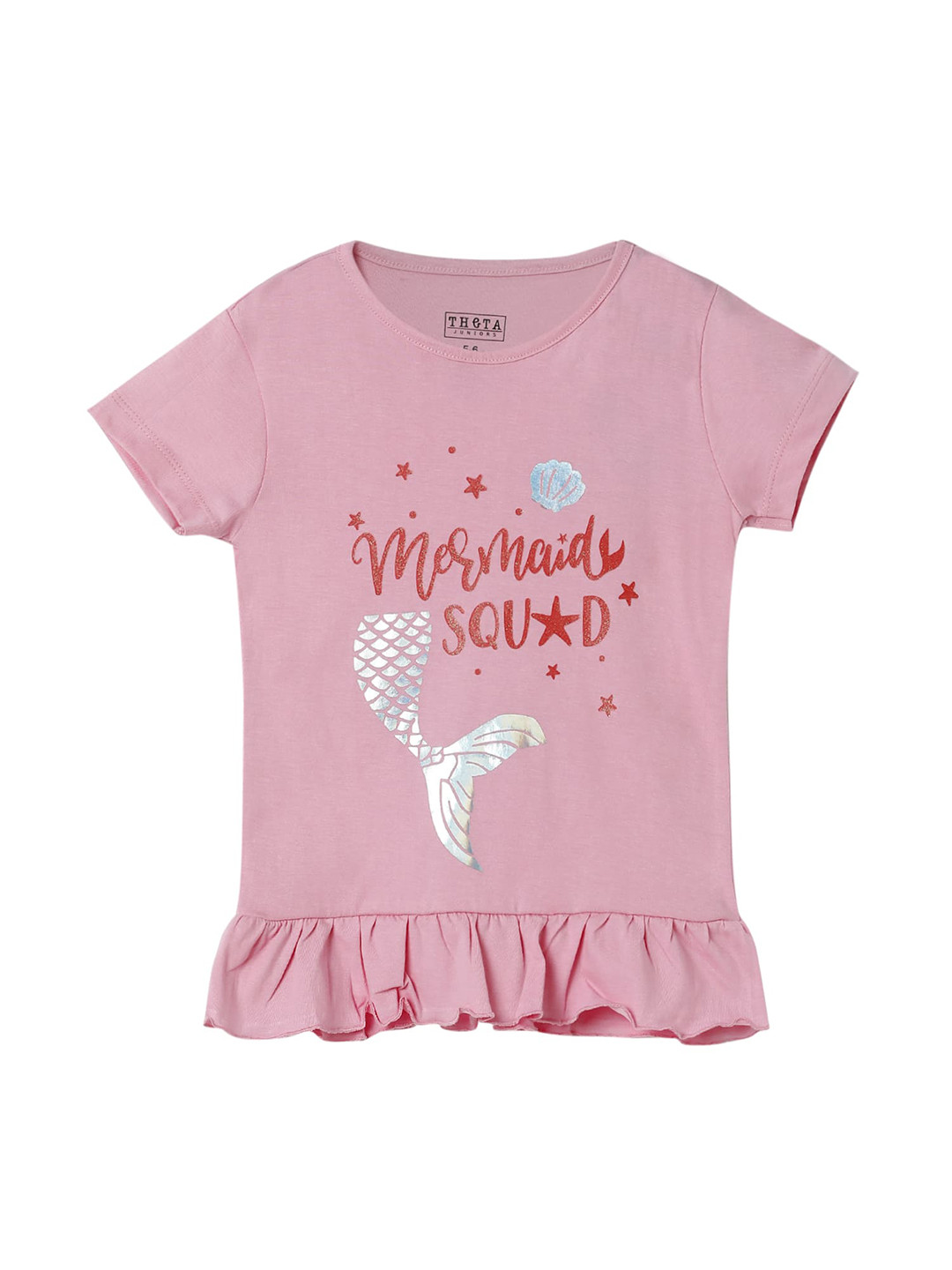 

THETA Girls Pink Typography Printed Pure Cotton T-shirt