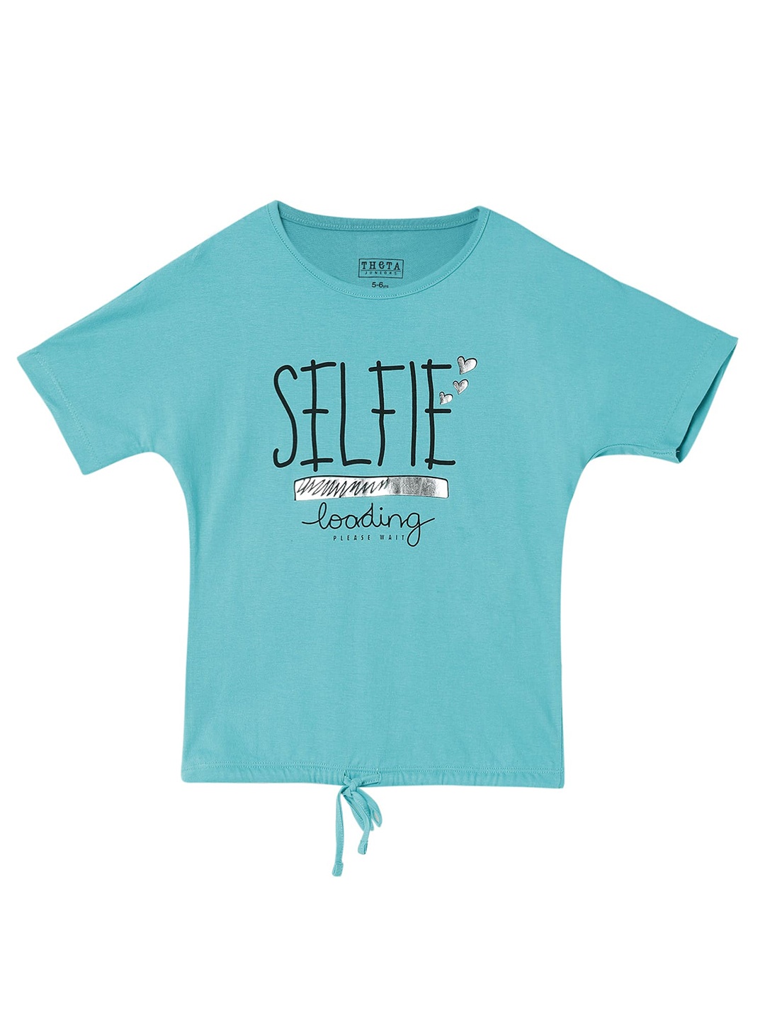 

THETA Teal Print Round Neck Pure Cotton Top