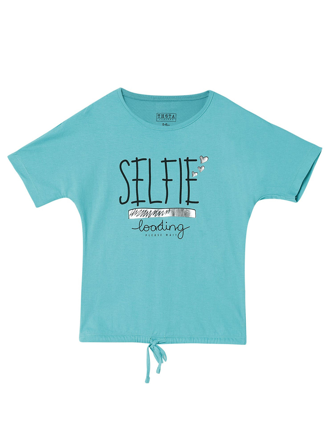 

THETA Teal Print Round Neck Pure Cotton Top