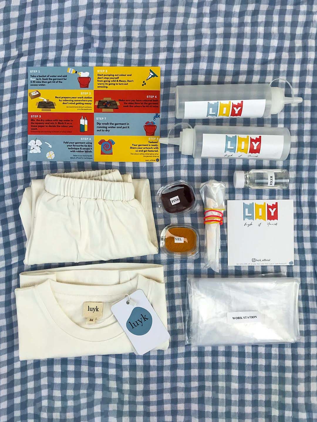 

luyk Kids Red & White Tie & Dyed DIY Night Suit Kit, Blue