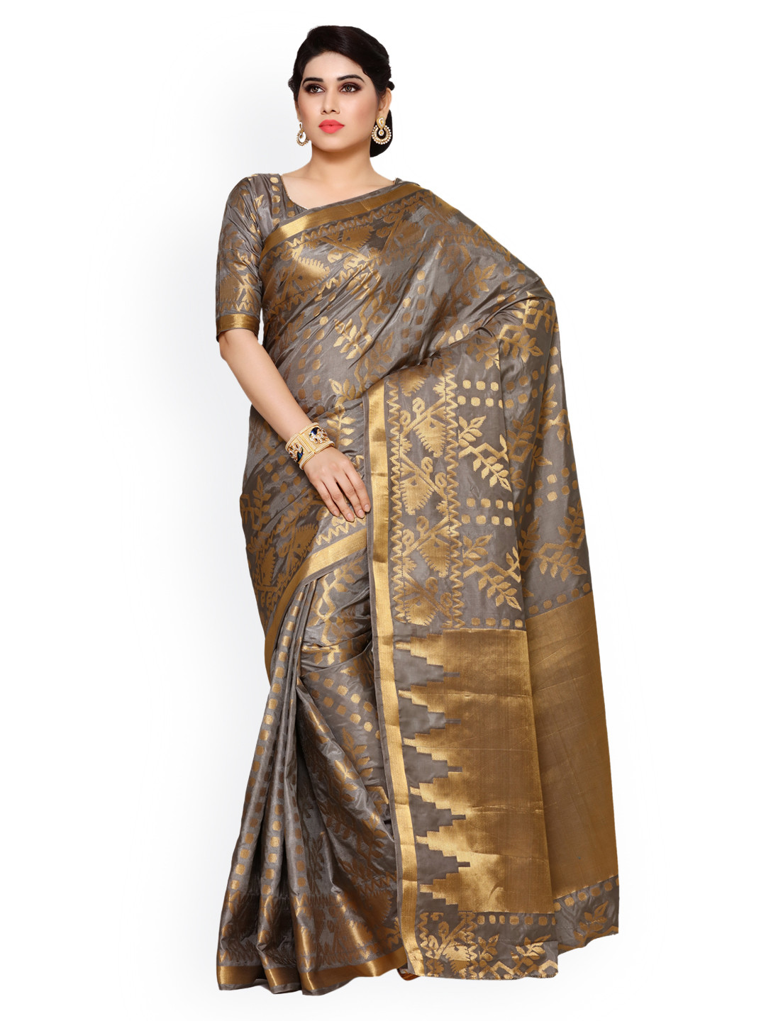 

MIMOSA Taupe Art Silk Woven Design Kanjeevaram Saree